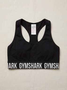 Gymshark Black Sports Bra with White Logo Band
